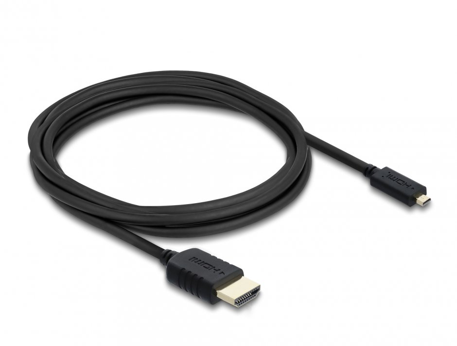 Imagine Cablu Coaxial High Speed HDMI la micro-D HDMI 8K60Hz/4K240Hz 3m Negru, Delock 81692