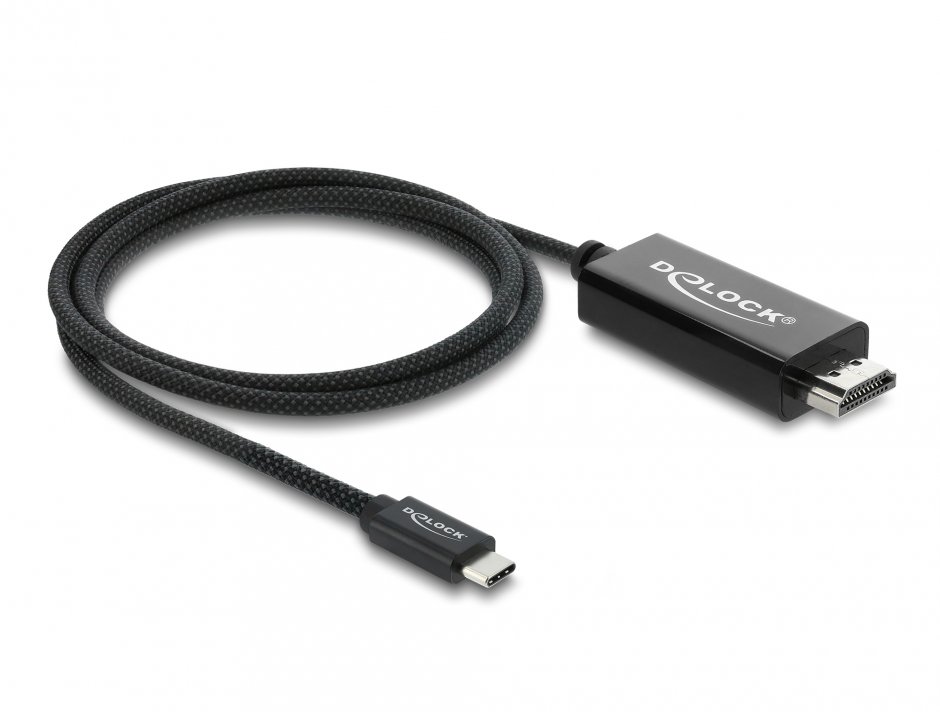 Imagine Cablu Coaxial USB Type C la HDMI (DP Alt Mode) 4K60Hz brodat 1m Negru, Delock 81703