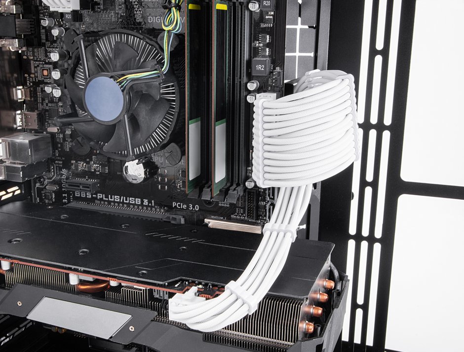 Imagine Set 5 prelungitoare alimentare PSU 24 pini ATX/12+4 pini 12VHPWR PCIe 5.0/4+4 pini EPS/2x 6+2 pini PCIe brodat Alb 30cm, Delock 84542