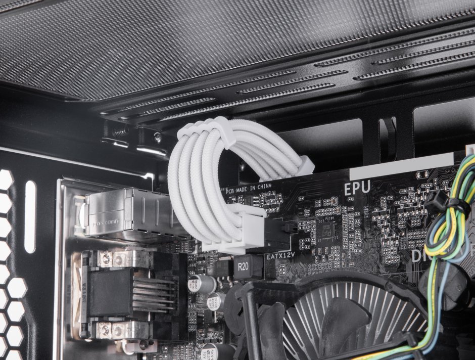 Imagine Set 5 prelungitoare alimentare PSU 24 pini ATX/12+4 pini 12VHPWR PCIe 5.0/4+4 pini EPS/2x 6+2 pini PCIe brodat Alb 30cm, Delock 84542