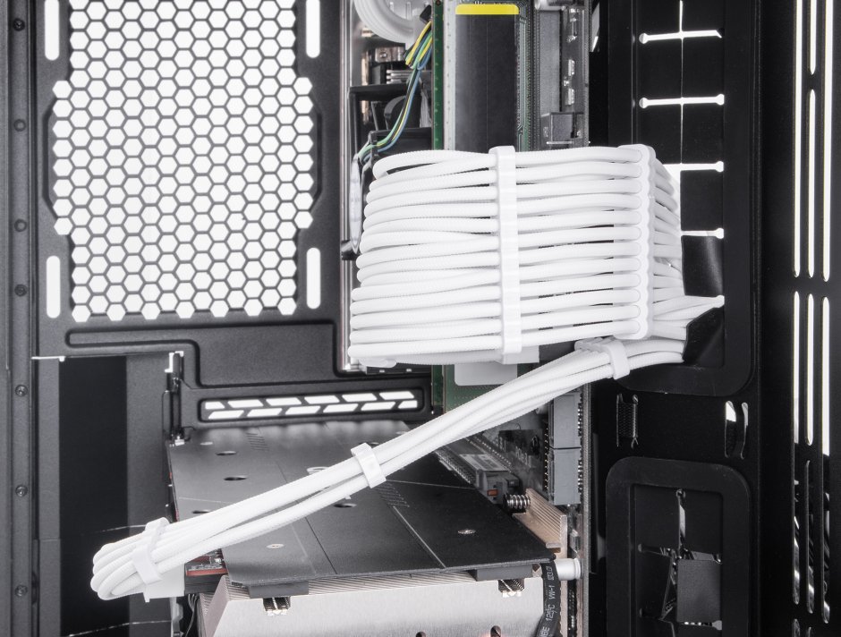 Imagine Set 5 prelungitoare alimentare PSU 24 pini ATX/12+4 pini 12VHPWR PCIe 5.0/4+4 pini EPS/2x 6+2 pini PCIe brodat Alb 30cm, Delock 84542