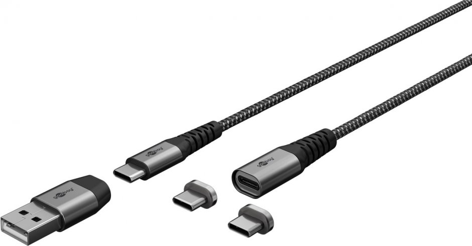 Imagine Cablu USB type C + adaptor USB-A la conector magnetic USB type C 1m brodat, Goobay G65653