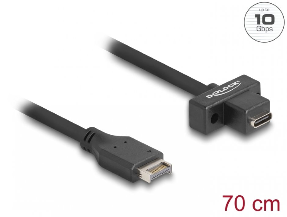Imagine Cablu USB tip E Key A 20 pini la USB Type C panel-mount T-M 70cm, Delock 85776