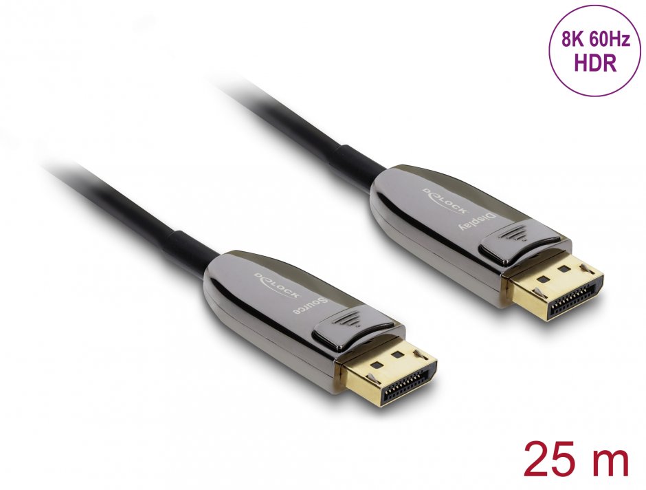 Imagine Cablu activ optic DisplayPort 8K60Hz/4K240Hz 40Gbps cu HDR T-T 25m, Delock 87118