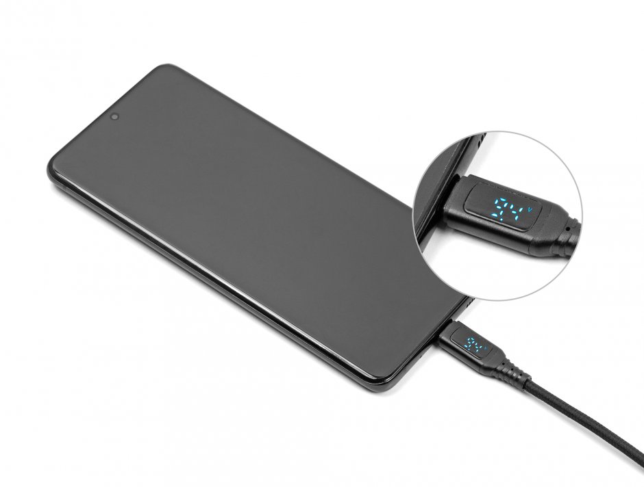 Imagine Cablu Fast charging USB 2.0 type C + adaptor USB-A la USB type C 140W cu indicator LED 1.2m, Delock 88137