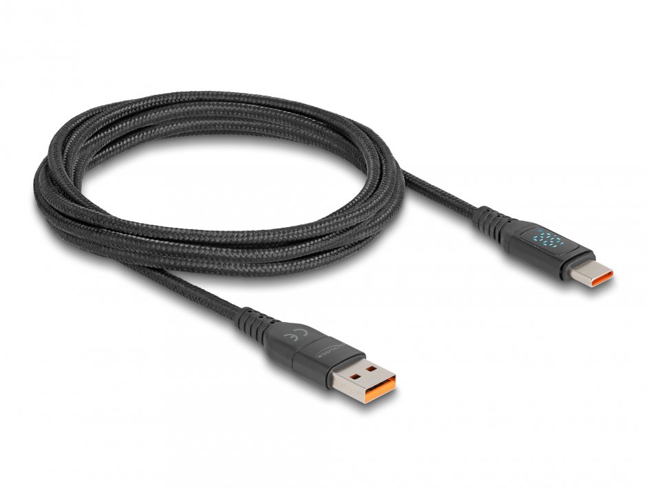 Imagine Cablu Fast charging USB 2.0 type C + adaptor USB-A la USB type C 140W cu indicator LED 1.2m, Delock 88137