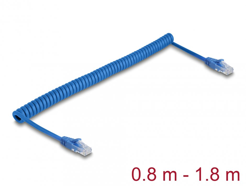 Imagine Cablu spiralat RJ45 Cat.6 UTP max 1.8m Albastru, Delock 90362