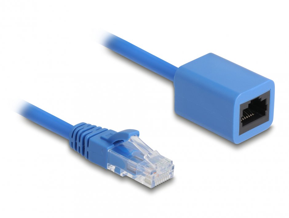 Imagine Cablu prelungitor spiralat RJ45 Cat.6 UTP max 1.8m Albastru, Delock 90366