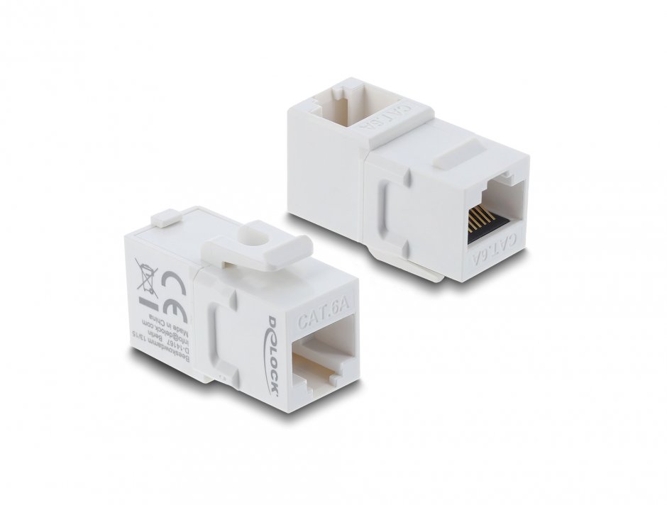 Imagine Keystone RJ45 Cat.6A unghi 90 grade plastic UTP Alb, Delock 90713