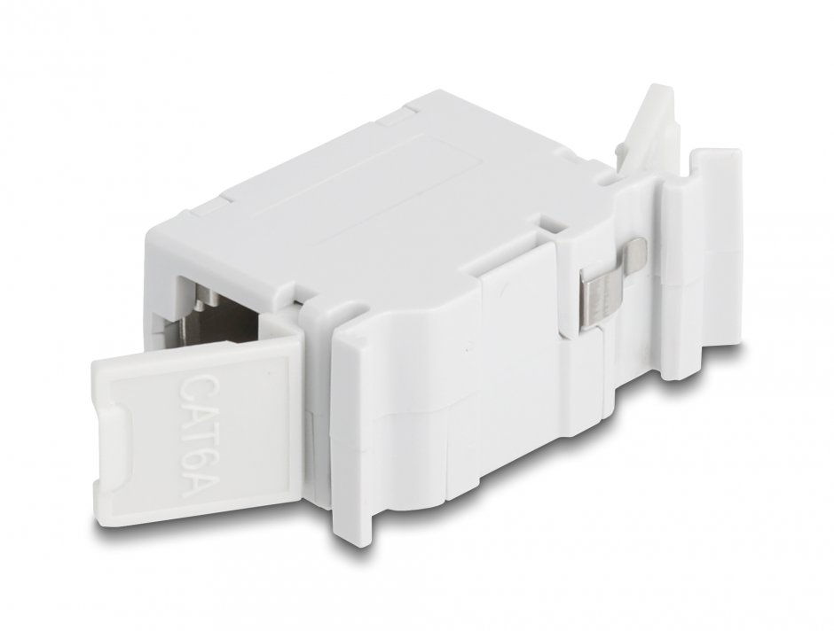 Imagine Cupla RJ45 Cat.6A cu capac de protectie impotriva prafului pentru montare sina DIN, Delock 90768