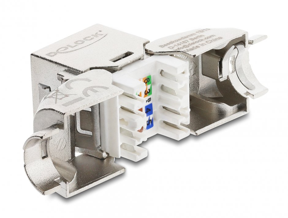 Imagine Keystone RJ45 la LSA Cat.6A metal latch tool-free unghi 90 grade ecranat, Delock 90797