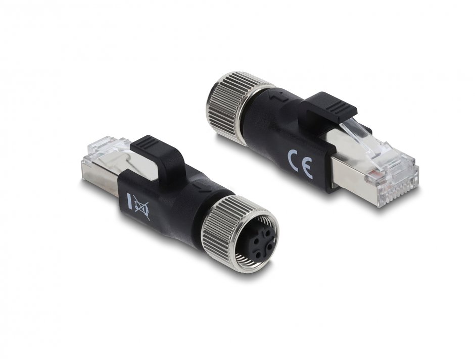 Imagine Adaptor M12 X-coded 4 pini la RJ45 M-T, Delock 90832