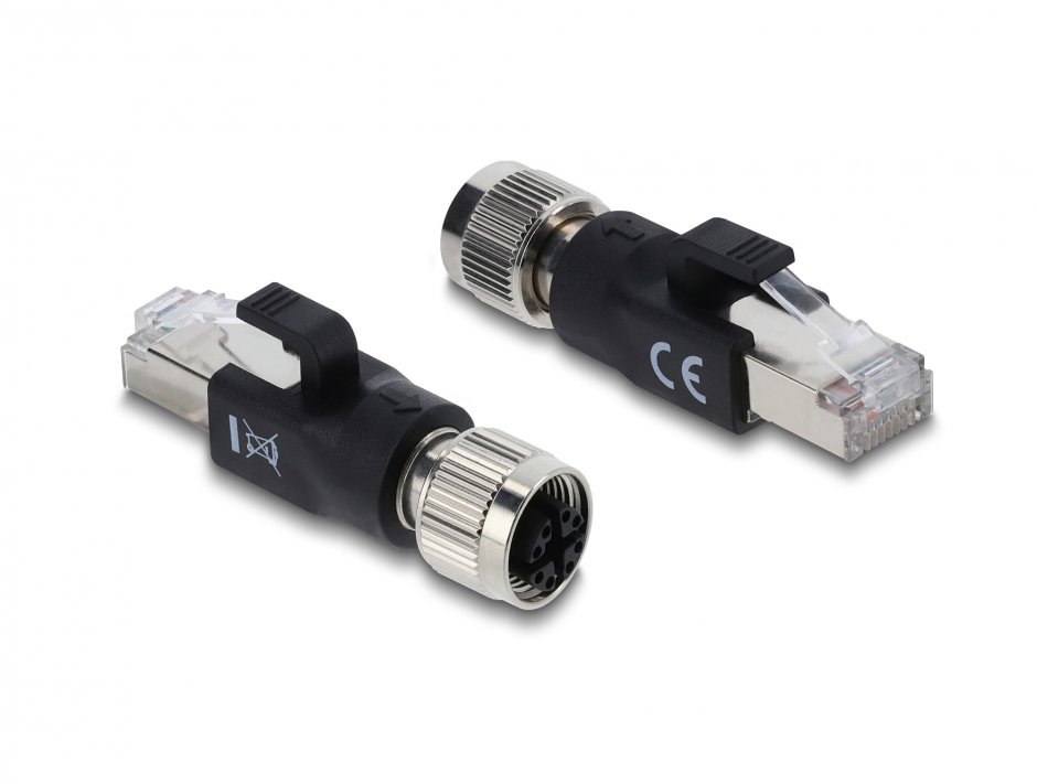 Imagine Adaptor M12 X-coded 8 pini la RJ45 M-T, Delock 90834