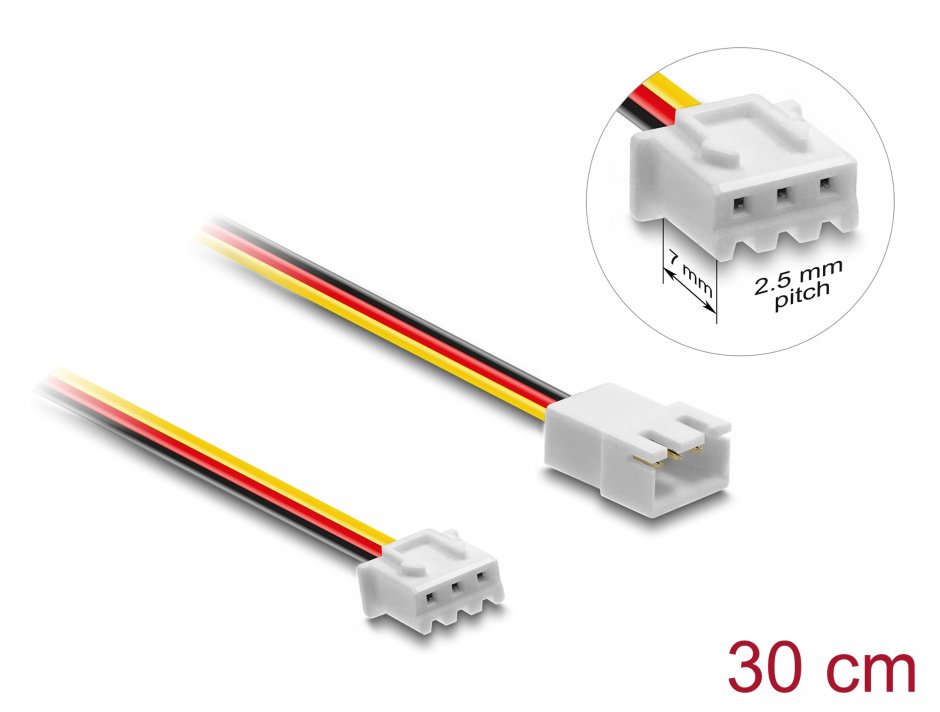 Imagine Cablu prelungitor alimentare ventilator JST la 3 pini lungime conector 7mm/pitch 2.5mm T-M 30cm, Delock 90867