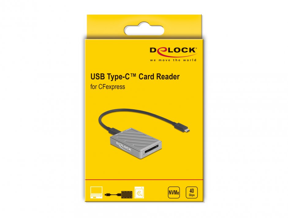 Imagine Cititor de carduri USB Type C 40 Gbps pentru carduri de memorie CFexpress tip B, Delock 91021