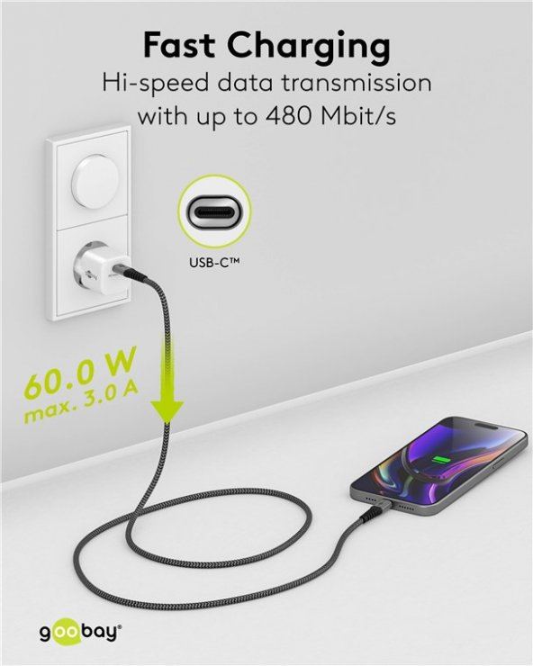 Imagine Cablu USB type C + adaptor USB-A la conector magnetic USB type C 1m brodat, Goobay G65653