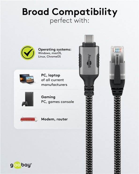 Imagine Cablu de retea USB 3.1 type C la RJ45 Cat.6 FTP T-T 1m, Goobay G70696