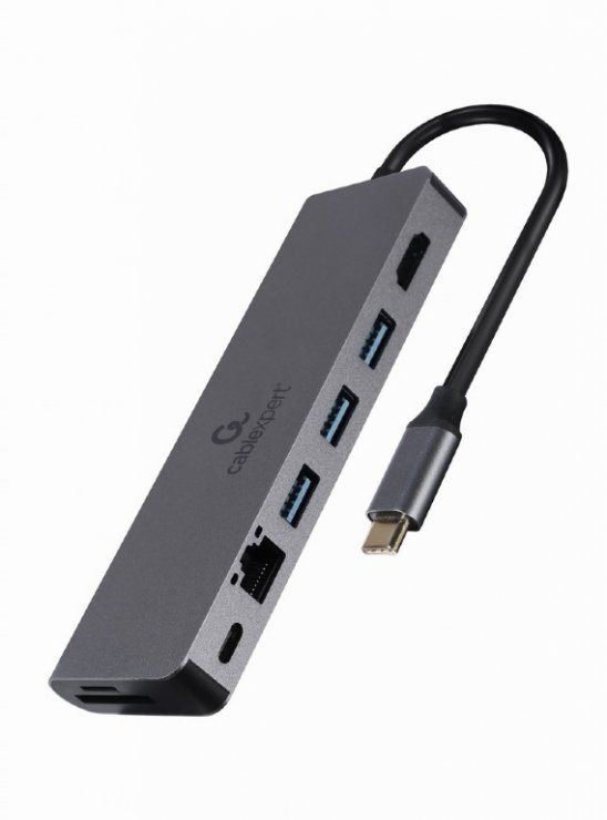 Imagine Docking station USB type C la HDMI 4K + 2 x USB-A + slot SD + Gigabit LAN + PD 60W, Gembird A-CM-COMBO5-05