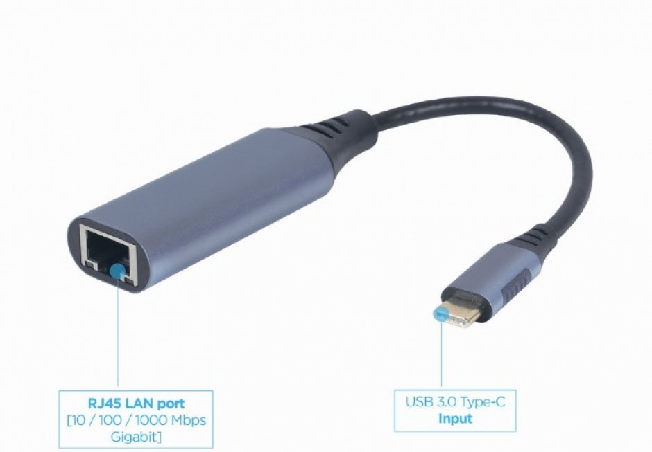 Imagine Adaptor USB 3.1 type C la RJ45 Gigabit LAN, Gembird A-USB3AC-LAN-01