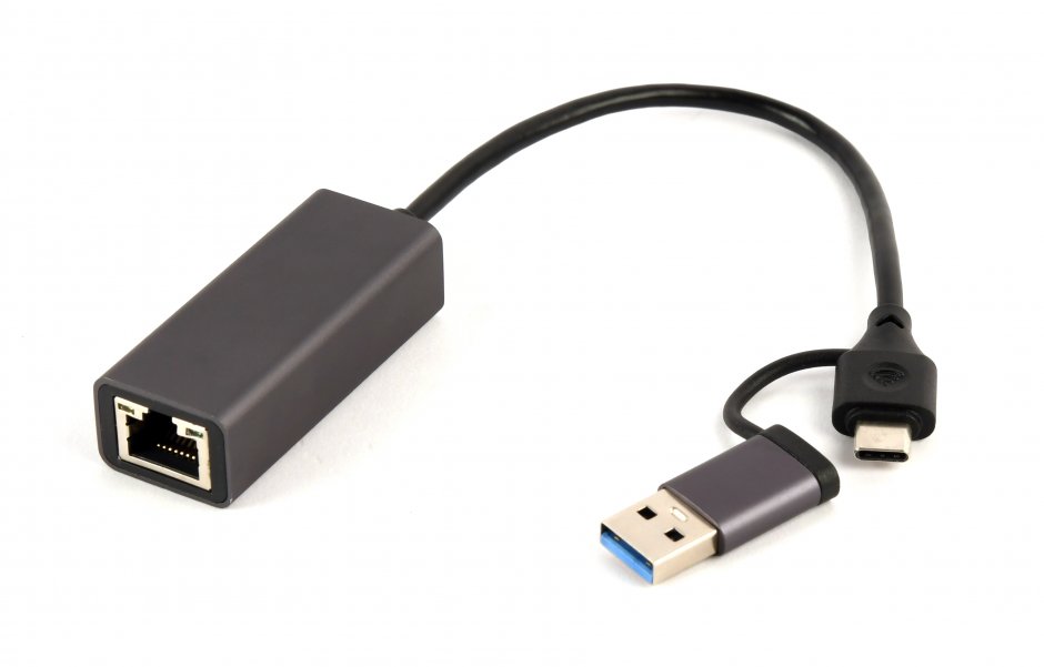 Imagine Adaptor USB 3.1 type C + adaptor USB-A la RJ45 Gigabit LAN, Gembird A-USB3AC-LAN-01