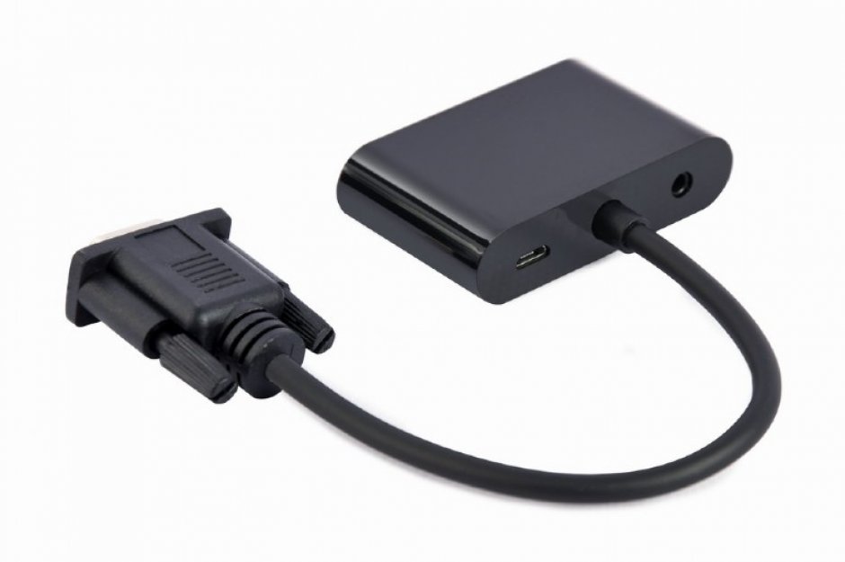 Imagine Adaptor VGA la HDMI Full HD + VGA T-M 15cm, Gembird A-VGA-HDMI-02