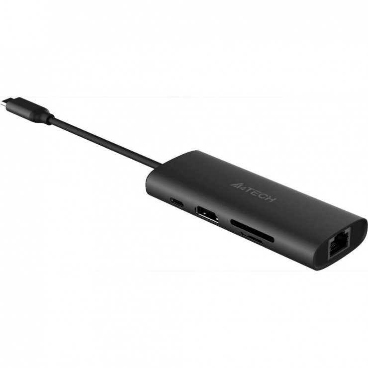 Imagine Docking station USB type C la HDMI 4K30Hz + 2 x USB-A + 2 x USB type C + LAN + SD PD 100W, A4TECH DST-80C-GR