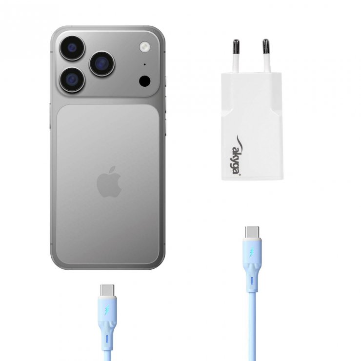 Imagine Incarcator priza flat 2 x USB type C PD GaN 65W, Akyga AK-CH-32