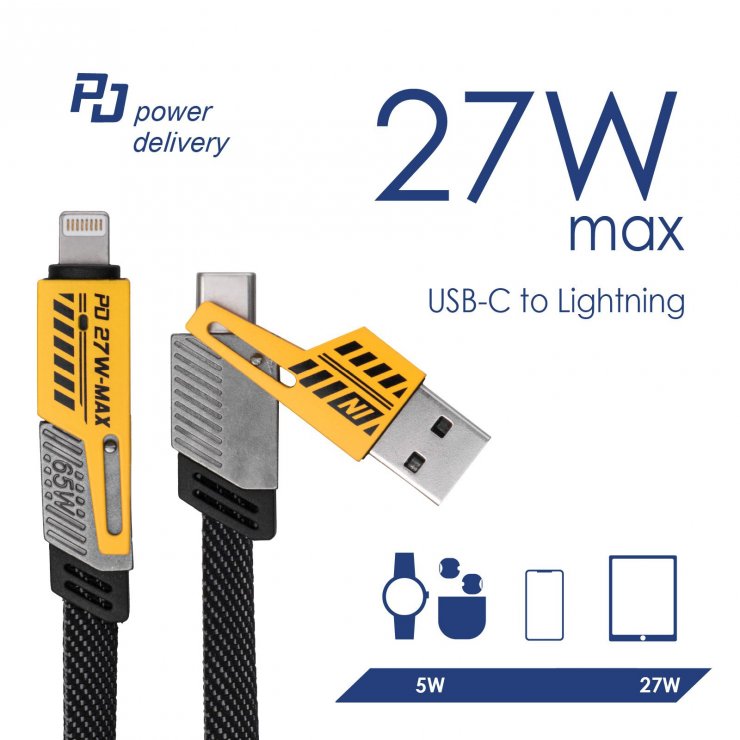 Imagine Cablu 4 in 1 USB-A + USB type C la USB type C + Lightning 65W brodat 1m, Akyga AK-USB-57