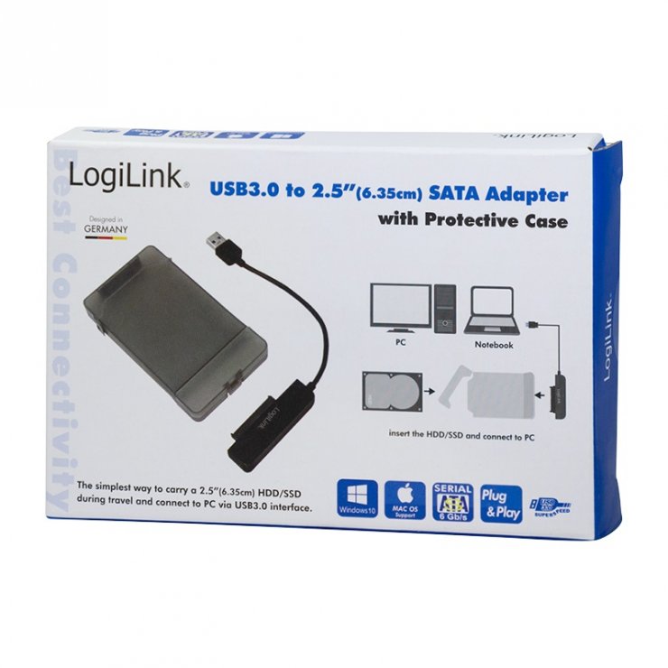 Imagine Adaptor USB 3.0 la SATA 22 pini pentru HDD 2.5" + carcasa, Logilink AU0037