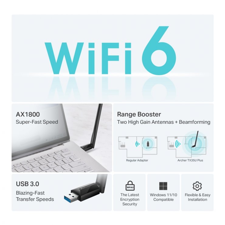 Imagine Adaptor USB AX1800 Wireless, TP-LINK ARCHER TX35U PLUS