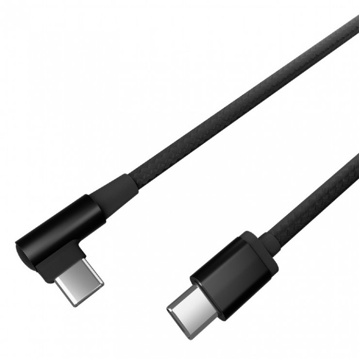 Imagine Cablu USB 2.0-C la USB type C drept/unghi T-T 0.2m brodat Negru, Gembird CC-USB2-CMCML-0.2M