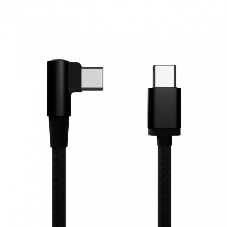 Imagine Cablu USB 2.0-C la USB type C drept/unghi T-T 0.2m brodat Negru, Gembird CC-USB2-CMCML-0.2M