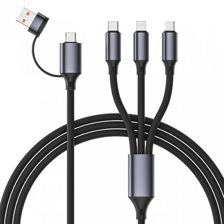 Imagine Cablu silicon USB type C/USB-A la micro USB/iPhone Apple/USB type C Negru 1.5m, Gembird CC-USB2S-ACM31-1.5M