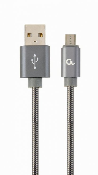 Imagine Cablu micro USB la USB 2.0 metalic spiral Premium 2m Metalic/Gri, Gembird CC-USB2S-AMmBM-2M-BG