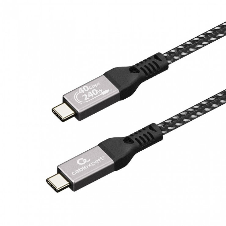 Imagine Cablu USB 4 type C la USB type C T-T 8K60Hz 240W 1.5m brodat Negru, Gembird CCBP-USB4-CMCM240-1.5M