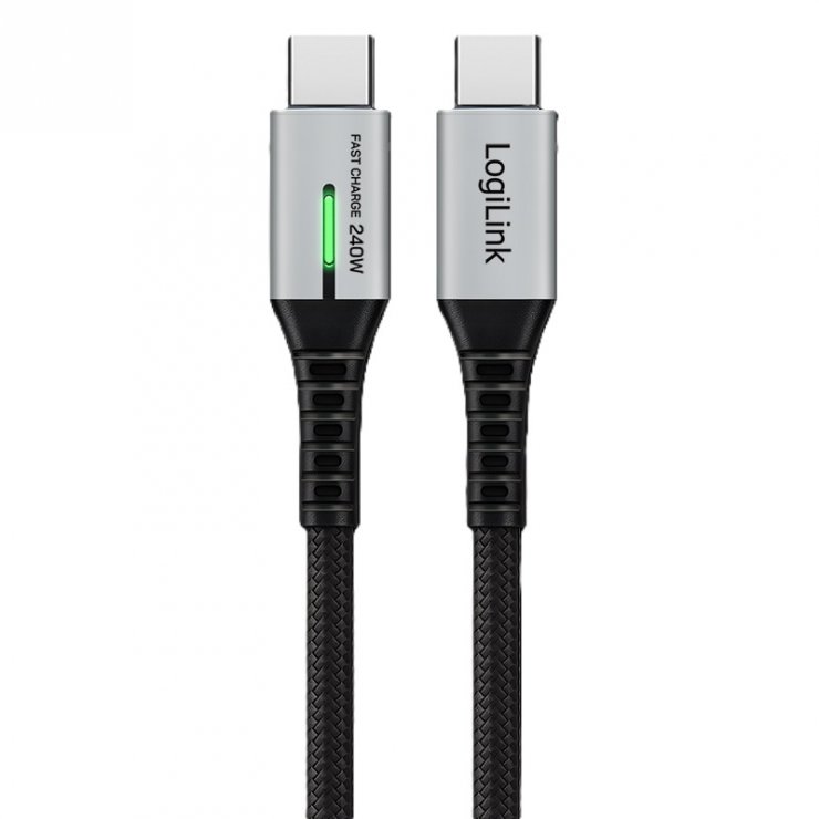 Imagine Cablu USB 3.2 Gen2x2 Type C 20Gbps/240W/4K60Hz cu LED T-T 2m Negru, Logilink CU0444