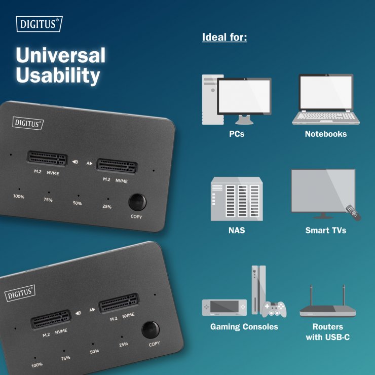Imagine Docking station USB Type C pentru 2 x M.2 NVMe SSD , Digitus DA-71545-1