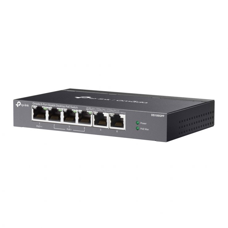 Imagine Switch 6 porturi Gigabit Unmanaged (din care 3 x PoE+/1 x PoE++), TP-LINK DS106GPP