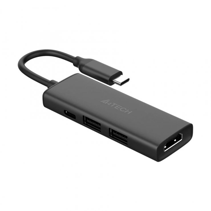 Imagine Docking station USB type C la HDMI 4K30Hz + 2 x USB-A + 1 x USB type C PD 100W, A4TECH DST-40C-GR