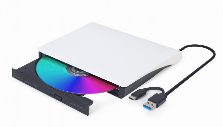 Imagine DVD-RW extern USB type C / USB-A Alb/Negru, Gembird DVD-USB-03-BW