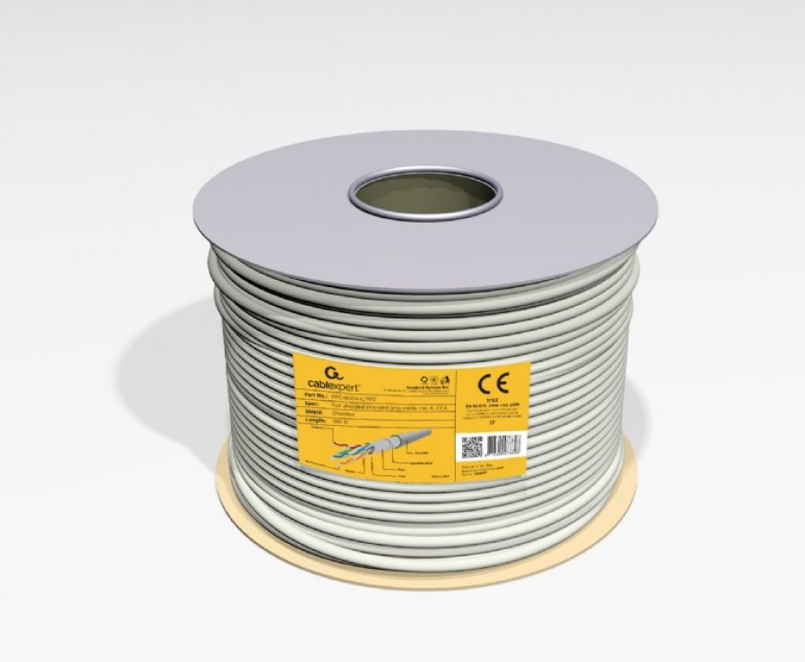 Imagine Rola 100m cablu de retea RJ45 FTP cat6 CCA solid Gri, Gembird FPC-6004-L/100