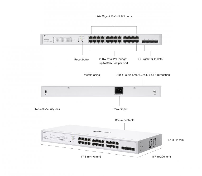 Imagine Switch Gigabit Smart 28 porturi (24 x PoE+), TP-LINK Festa FS328GP