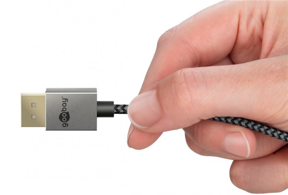 Imagine Cablu Displayport 8K120Hz/4K240Hz 2m brodat Alb/Negru, Goobay G77445