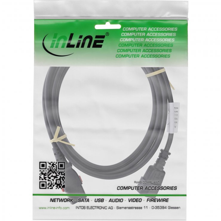 Imagine Cablu prelungitor de alimentare C13 lockable la C14 5m, InLine IL16935L