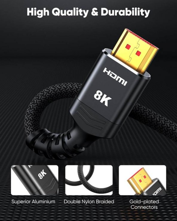 Imagine Cablu Ultra High Speed HDMI 8K60Hz/4K120Hz 5m brodat Negru, kphdm21b5