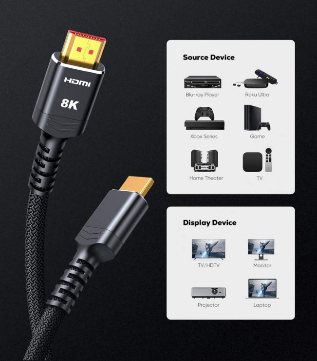 Imagine Cablu Ultra High Speed HDMI 8K60Hz/4K120Hz 7.5m brodat Negru, kphdm21b7