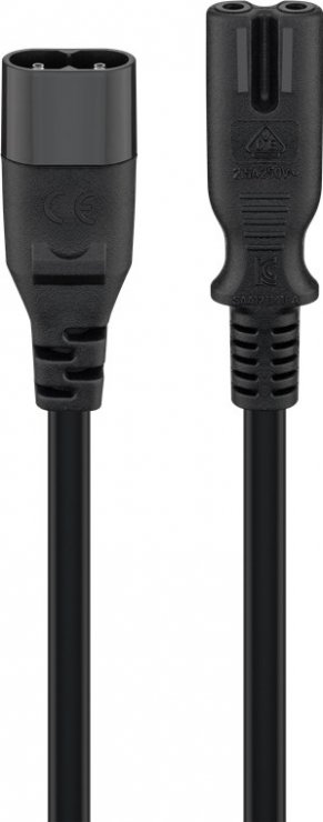 Imagine Cablu prelungitor alimentare casetofon IEC C7 - C8 T-M 2m Negru, Goobay 97201