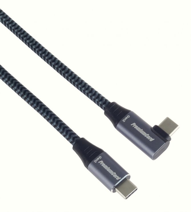 Imagine Cablu USB 3.2-C Gen 2 la USB type C unghi 90 grade T-T brodat 3m 3A/60W, ku31cu3