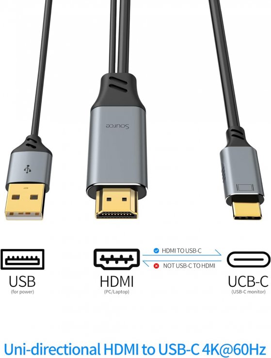 Imagine Cablu HDMI la USB type C 4K60Hz cu alimentare USB T-T 2m, ku31hdmi25