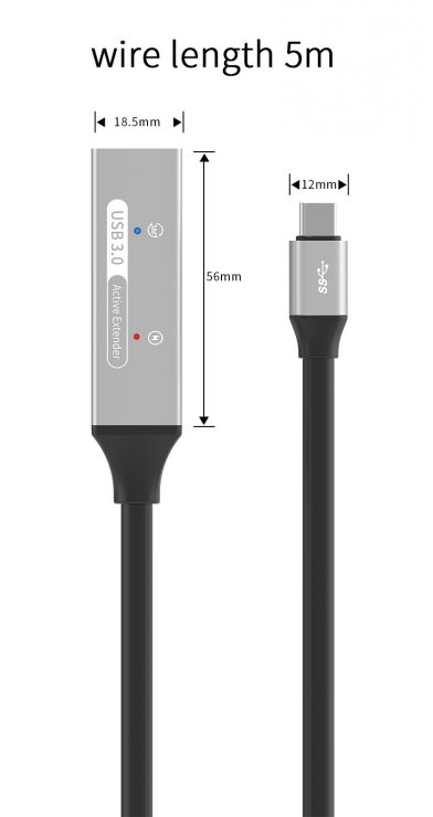 Imagine Cablu prelungitor USB 3.2 type C activ cu alimentare T-M 5m, ku31rep5al